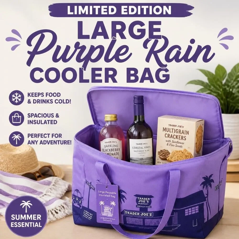 Trader Joe's LARGE Insulated PURPLE RAIN Cooler Bag (Brand New)